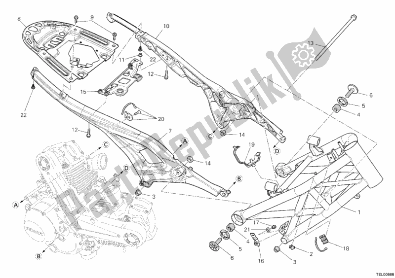 All parts for the Frame of the Ducati Monster 1100 EVO ABS 2012